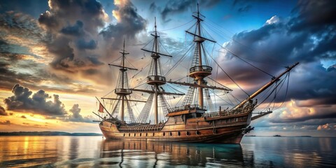 Fototapeta premium Old ship with gothic design from the 18th century, vintage, nautical, historic, retro, wooden, vessel, maritime, ancient