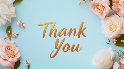 a golden "Thank You" on a light blue background.