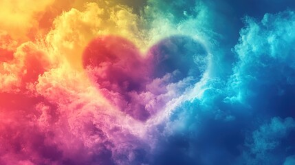 Rainbow heart in the clouds in sky