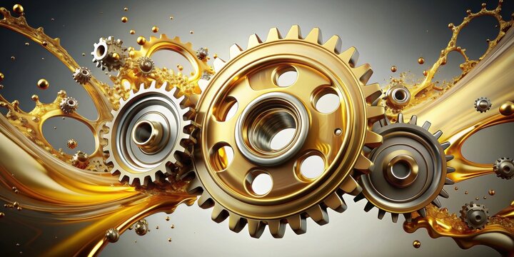 Metal gears with dynamic oil splashes , industrial, machinery, mechanical, equipment, technology, motion, lubrication