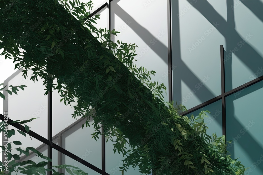 Poster lifelike foliage branch shadows overlay effect on clear surfaces in three-dimensional visualization