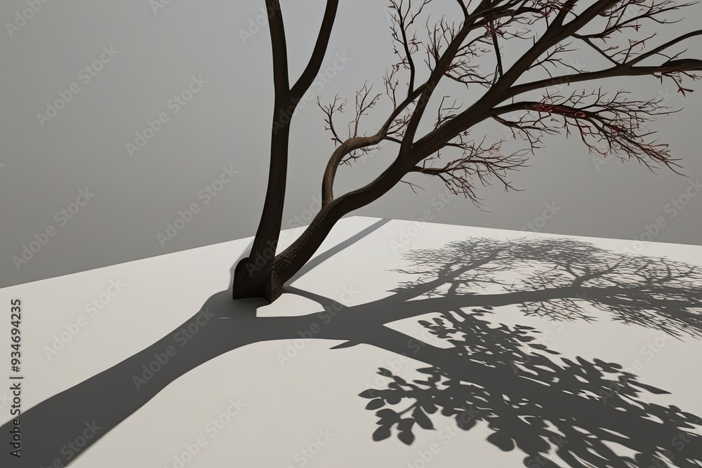 Poster detailed limb branches shadow projection in clear background 3d creation