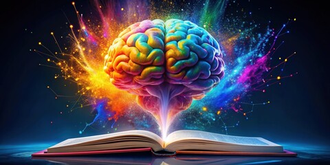 Vibrant concept art of a human brain exploding with knowledge and creativity , explosion, brain, knowledge