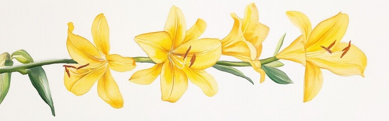 Naklejka premium Watercolor depiction of yellow lilies on a stem