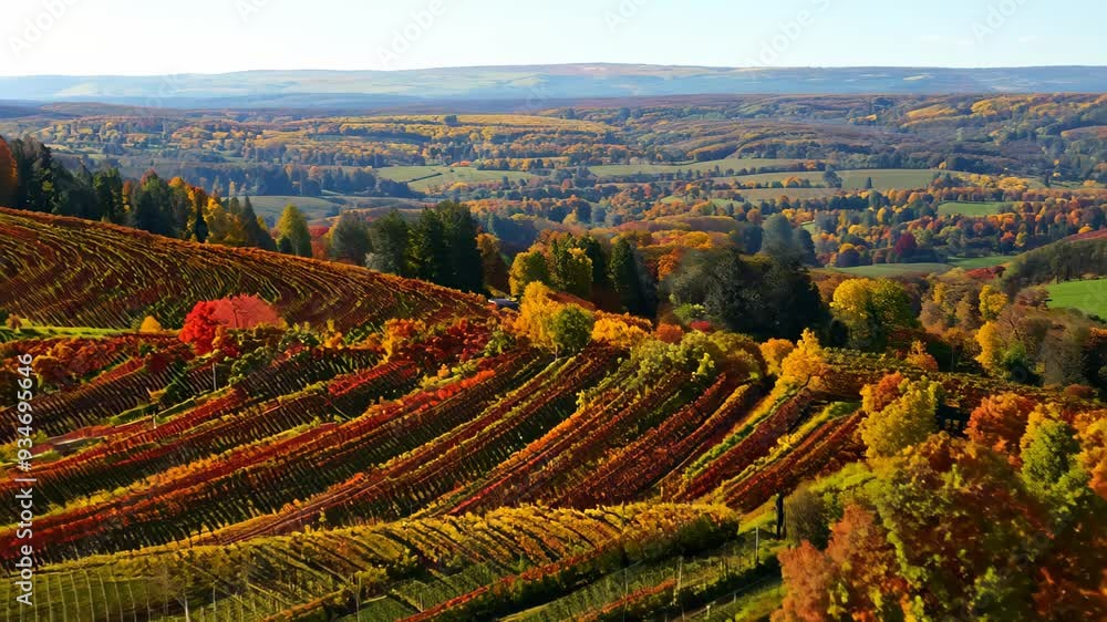 Poster a vast field is lined with numerous rows of trees, their branches swaying gently in the breeze, crea