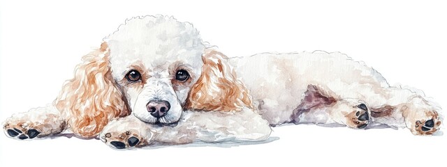 Watercolor illustration of a hand drawn poodle dog Isolated on a white background suitable for use in animal design pet supplies veterinary services and dog grooming