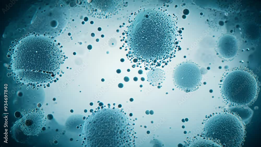 Poster the a cluster of blue and white cells, highlighting their distinct colors and shapes. visual represe