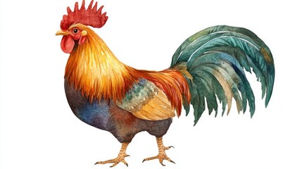 Fototapeta premium Watercolor illustration of a decorative rooster representing a festive celebration
