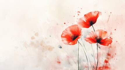 Watercolor Illustration Featuring Red Poppies