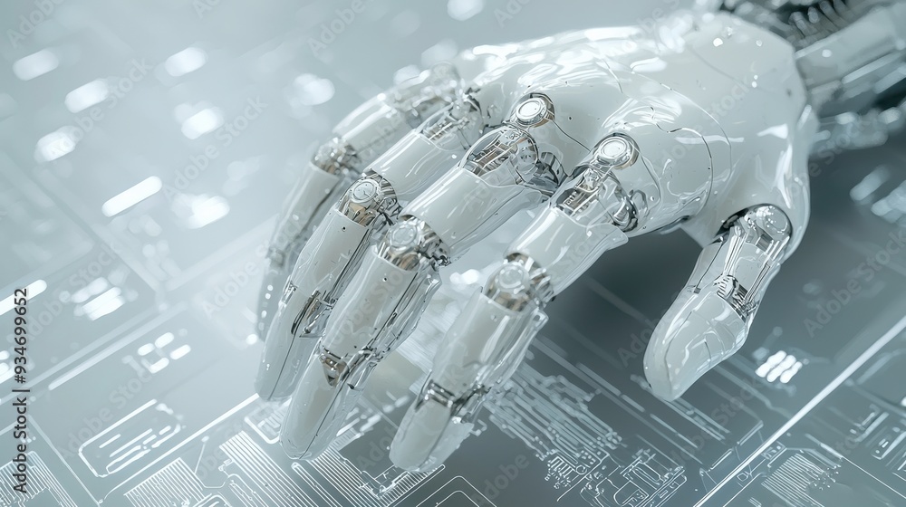Poster a robotic hand is on a computer screen