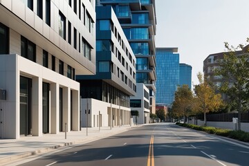 Close-up View of a Spotless Street Among Modern Architecture in an Urban Landscape