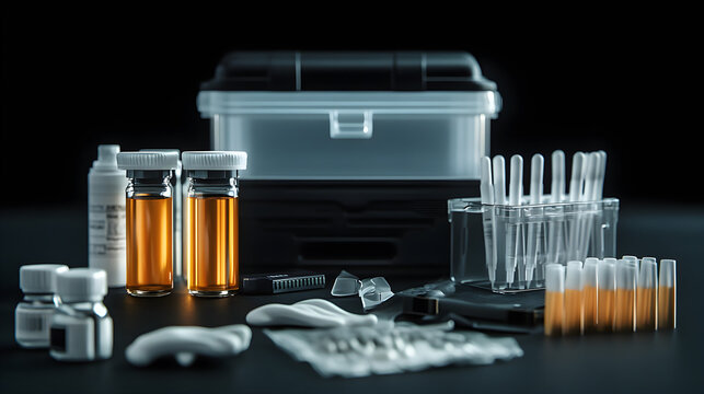 Crime scene evidence collection kit and gloves swabs