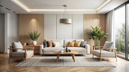 Fototapeta premium Modern living room with minimalist design and neutral color palette, modern, living room, minimalist, design