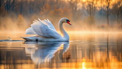 Fototapeta premium Majestic swan gracefully gliding on calm water, swan, water, bird, nature, graceful, peaceful, reflection, beauty, elegant