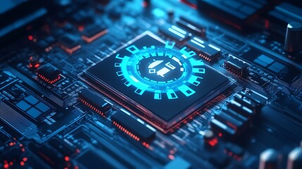 Fototapeta premium Futuristic Technology Interface with Glowing Blue Circuitry