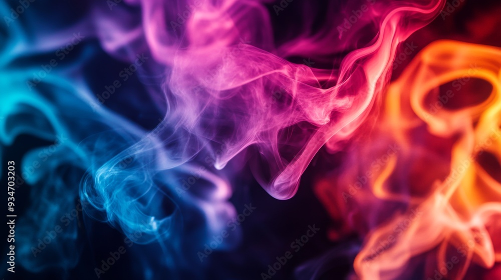 Poster abstract close-up of colorful smoke plumes in motion, creating a sense of fluidity and energy agains
