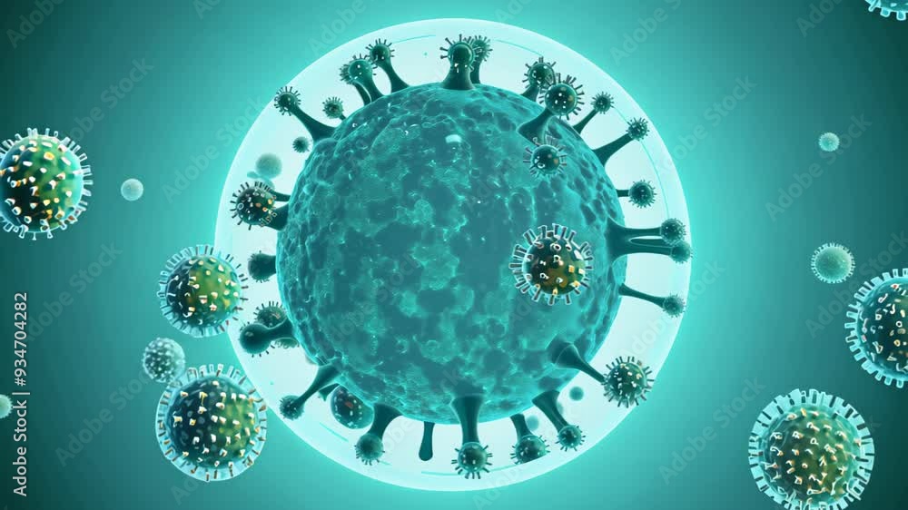 Poster a cluster of viruses, each displaying a circular shape, highlighting their unique structural charact