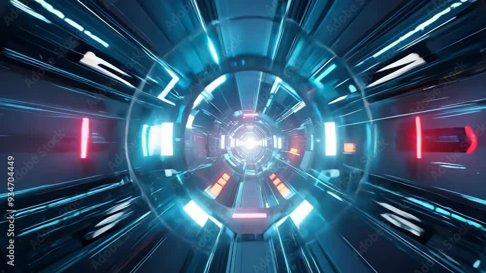 Aufkleber a striking a futuristic tunnel illuminated by vibrant blue and red lights, creating an atmosphere of