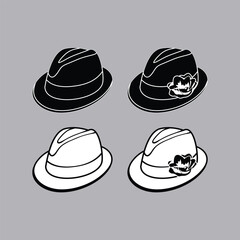 Black and White Outline of Vintage Women's Hat Vector