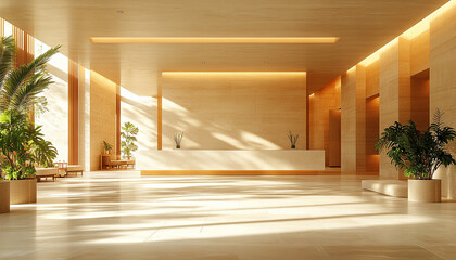 Modern Mediterranean Hotel Lobby Sleek and Warm high detail