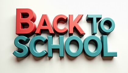 Bold 3D text in vibrant colors announcing 'Back to School' on a white background.