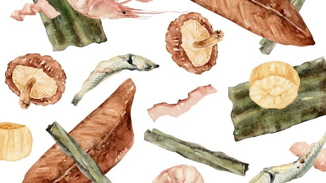 出汁 ダシ 和食　背景 　水彩 イラスト　ループ 動画