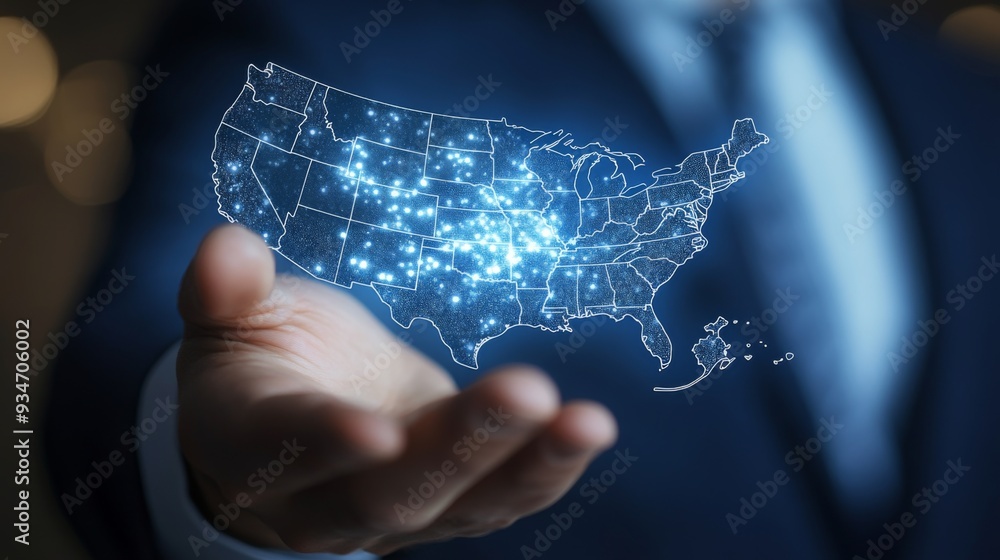 Fototapete businessman on blurred background using usa world map interface 3d rendering