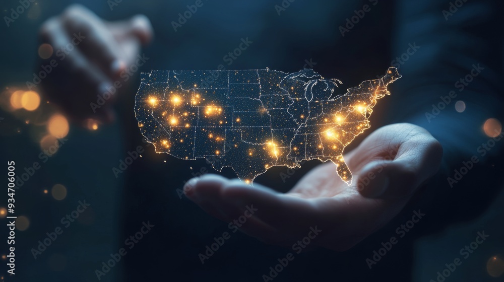 Fototapete businessman on blurred background using usa world map interface 3d rendering