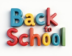Colorful 'Back to School' text in vibrant, playful 3D letters on a white background.