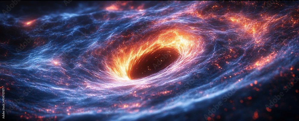 Poster interaction between a black hole and 3d dark energy with 2d spacetime grids bending and warping crea