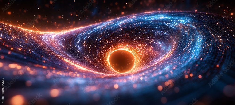 Poster interaction between a black hole and 3d dark energy with 2d spacetime grids bending and warping crea