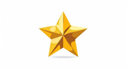 The bright yellow star shape features sharp points and a shiny, set against a plain white background that enhances its vividness