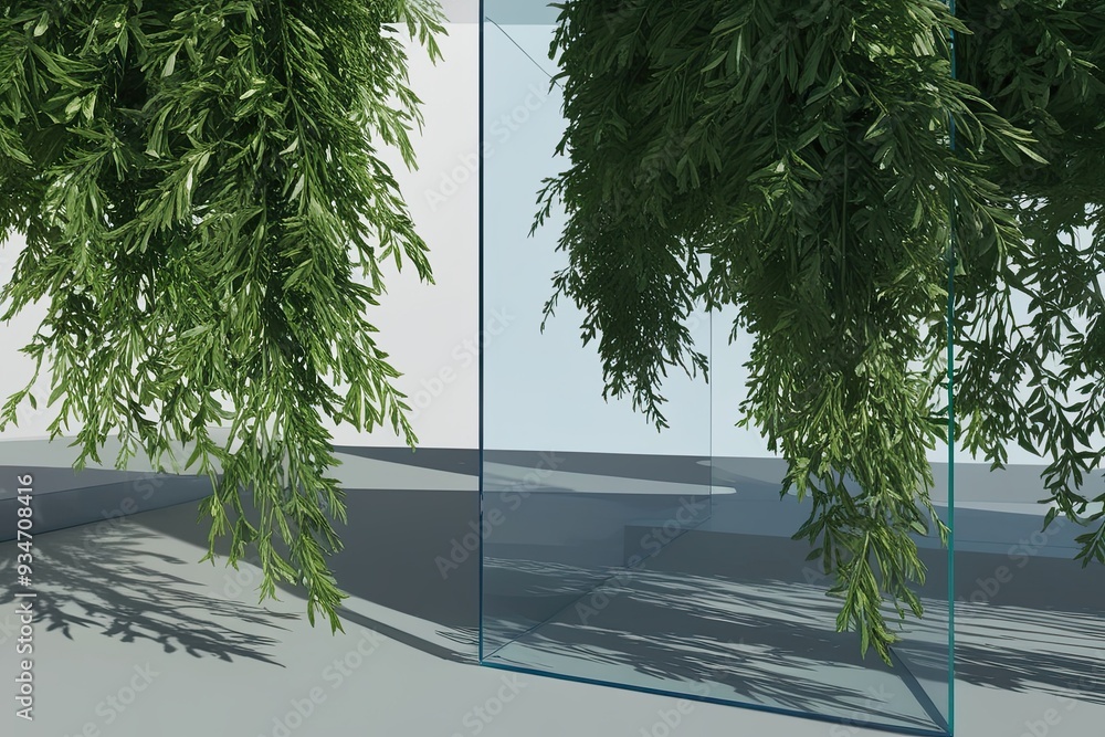 Poster realistic foliage shadow overlay effect on transparent surfaces in 3d visualization