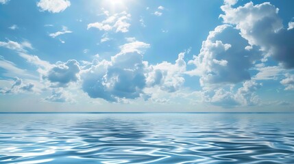 The Serene Blue Sky, White Clouds and Water Surface Reflection Background: A Tranquil Visual Oasis.