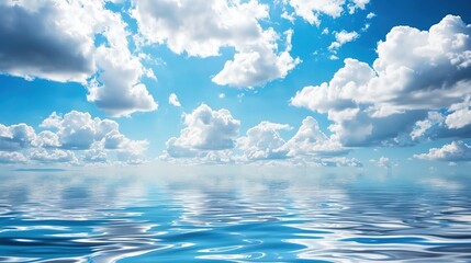 The Serene Blue Sky, White Clouds and Water Surface Reflection Background: A Tranquil Visual Oasis.