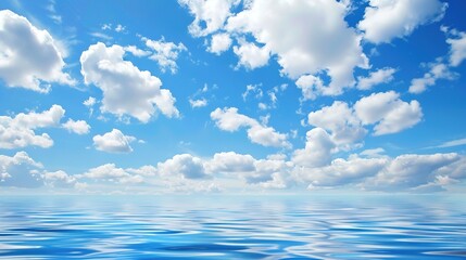 The Serene Blue Sky, White Clouds and Water Surface Reflection Background: A Tranquil Visual Oasis.