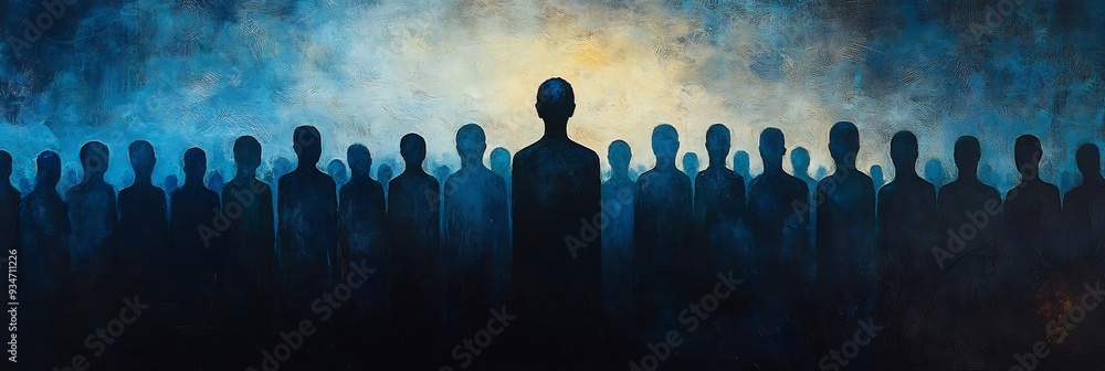 Aufkleber isolation the crowd a surreal scene of a figure standing in a crowd of faceless featureless figures 