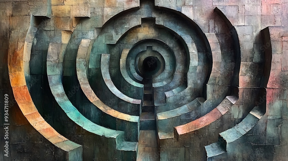 Aufkleber labyrinth of mind an abstract depiction of a mind trapped within a complex twisting labyrinth the wa