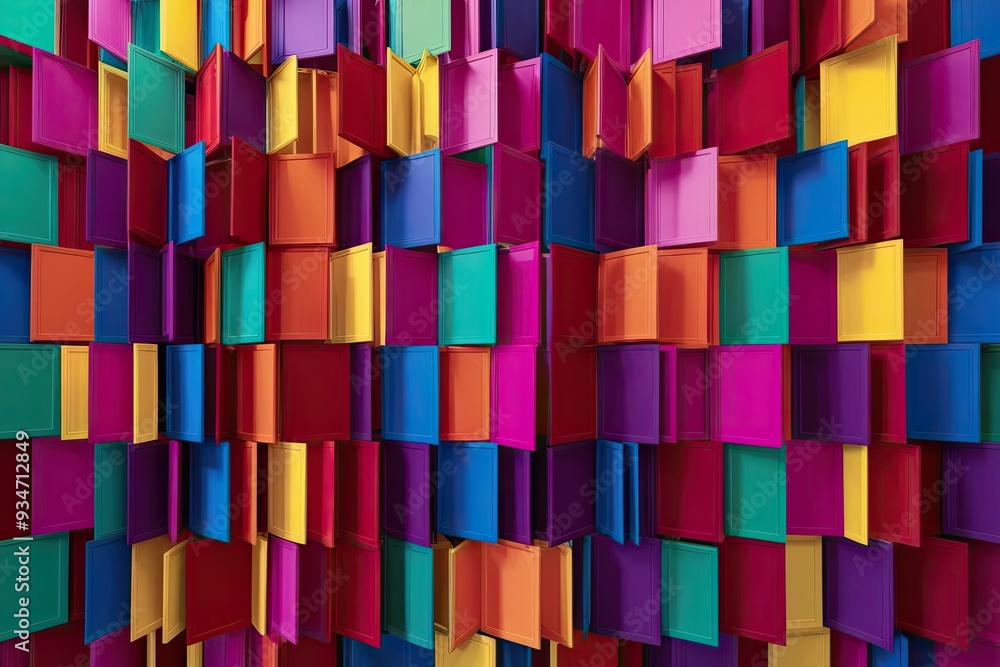 Poster captivating colorful tapestry of vivid rectangles on an animated layered backdrop