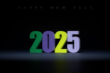 3d illustration Happy new year 2025 background template. Holiday volumetric 3D illustration of the   number 2025. Festive poster or banner design. Modern happy new year background