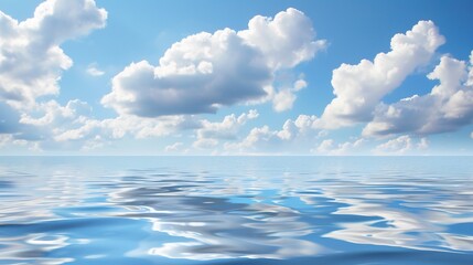 The Serene Blue Sky, White Clouds and Water Surface Reflection Background: A Tranquil Visual Oasis.