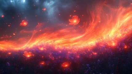 Fototapeta premium Neon Plains of Electric Grass vast plain where the grass glows with an electric neon light