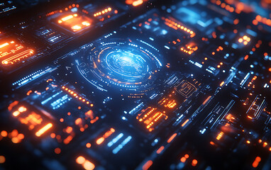 Obraz premium Futuristic HUD Interface: Blue & Orange Digital Elements