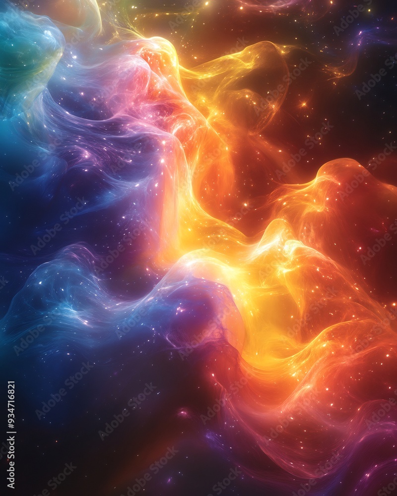 Poster prismatic web of cosmic beings vast web of interconnected beings made of prismatic light each node a