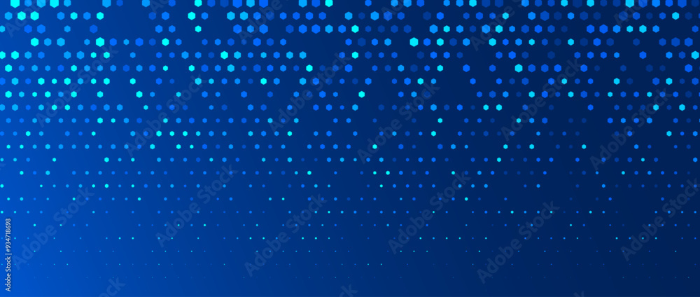 Poster Blue hexagon texture background. Abstract glowing hexagonal grid wallpaper. Navy honeycomb pattern backdrop. Modern technology, business, science, healthcare, medicine, presentation design. Vector