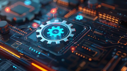 Gears icon on screen. Business and industrial process automation RPA Technology concept.