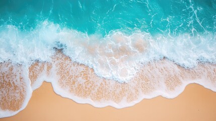 Obraz premium Closeup of sandy beach with turquoise sea and sky background