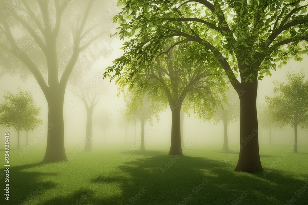 Poster mesmerizing tree foliage shadow overlay in a soft haze with 3d projection