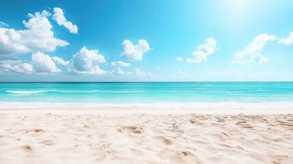 Obraz premium Closeup of sandy beach with turquoise sea and sky background
