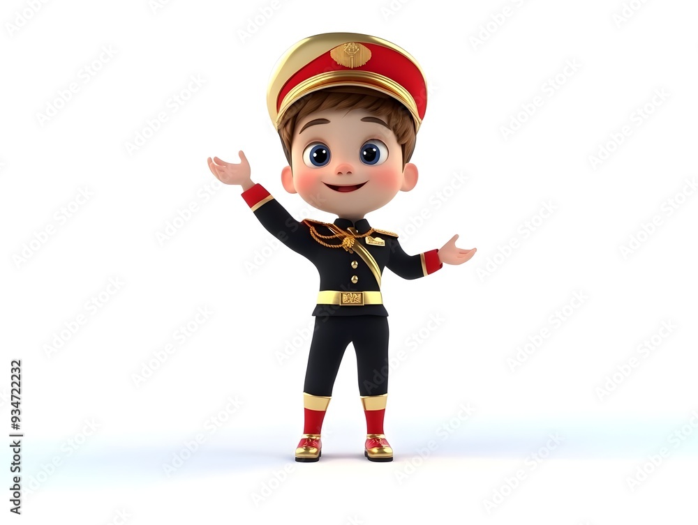 Poster 3d rendered full body animation of a young boy in a formal musician s uniform standing centered and 